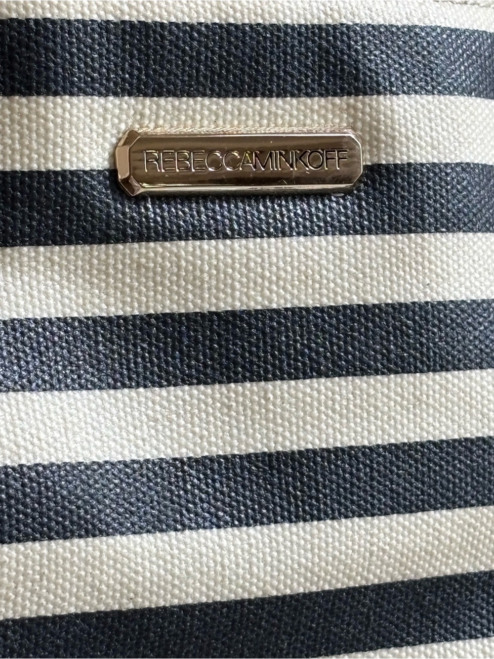 REBECCA MINKOFF $195 • 2016 Cherish Tote Navy Striped Canvas Leather Handles - Picture 2 of 11